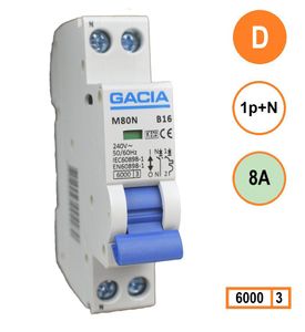 GACIA M80N-D08 installatieautomaat 1p+n D8 6kA (18mm)