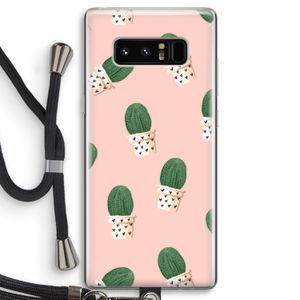 Cactusprint roze: Samsung Galaxy Note 8 Transparant Hoesje met koord