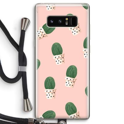 Cactusprint roze: Samsung Galaxy Note 8 Transparant Hoesje met koord