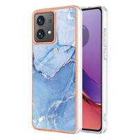 Motorola Moto G84 Marmerpatroon Gegalvaniseerd IMD TPU Hoesje - Blauw