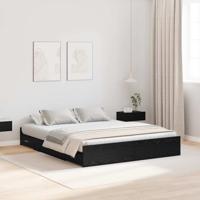 Opbergbedframe met lade Zwart eiken 140 x 190 cm Bewerkt hout