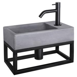 Differnz Force fonteinset beton donkergrijs - kraan gebogen - met handdoekrek - 40 x 22 x 9 cm - mat zwart