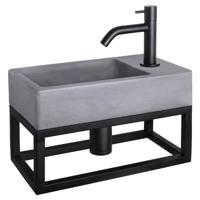 Differnz Force fonteinset beton donkergrijs - kraan gebogen - met handdoekrek - 40 x 22 x 9 cm - mat zwart