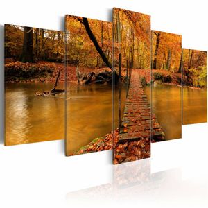 Schilderij - Het Rood van de Herfst, 5luik , premium print op canvas