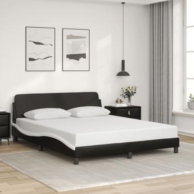 Bedframe met hoofdbord kunstleer zwart en wit 160x200 cm