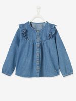 Meisjesblouse met ruches van lichte denim stone - thumbnail