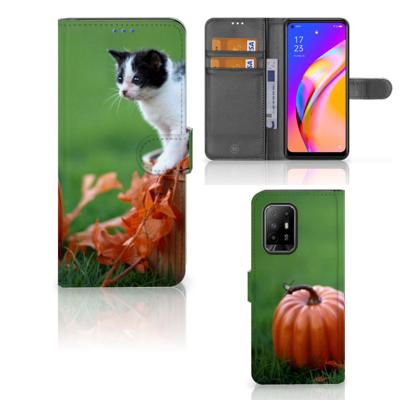 OPPO Reno5 Z | A94 5G | Telefoonhoesje | Met pasjeshouder | Kitten