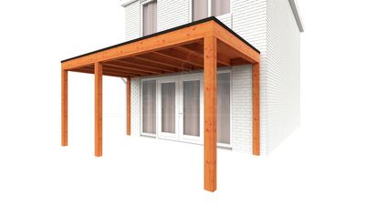 Trendhout Aanbouwveranda Modena 485x300 cm - model links- Plat dak- Hout- Trendhout