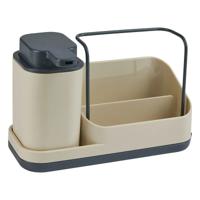 Zeeppompje met keuken aanrecht organiser - beige - 3 compartimenten - kunststof - 22 x 13 x 14