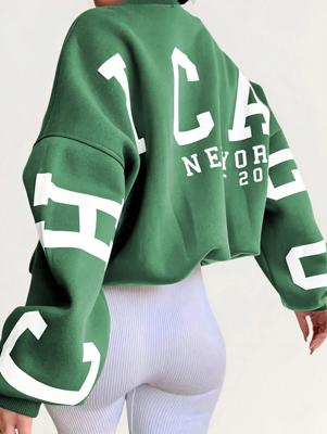 Women's Letter Print Drop Shoulder Sweatshirt | Black Fall Pullover Green / S