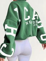 Women's Letter Print Drop Shoulder Sweatshirt | Black Fall Pullover Green / S