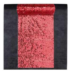 Feest tafelkleed met pailletten loper op rol - zwart/rood - 10 meter - Feesttafelkleden