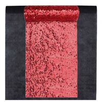 Feest tafelkleed met pailletten loper op rol - zwart/rood - 10 meter - Feesttafelkleden - thumbnail