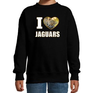 I love jaguars sweater / trui met dieren foto van een luipaard zwart voor kinderen