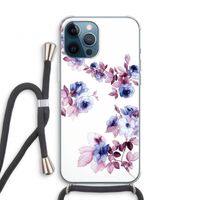 Waterverf bloemen: iPhone 12 Pro Transparant Hoesje met koord