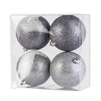4x Kunststof kerstballen glitter zilver 10 cm kerstboom versiering/decoratie   -
