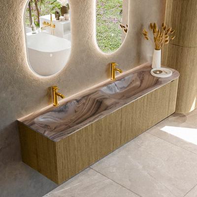 Badmeubel Mondiaz Kurve-Dlux | 175 cm | Meubelkleur Dusk | Wastafelkleur Sombra | Solid surface | Dubbel / Links spoelbak | 2 kraangaten