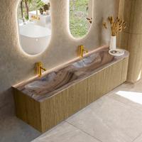 Badmeubel Mondiaz Kurve-Dlux | 175 cm | Meubelkleur Dusk | Wastafelkleur Sombra | Solid surface | Dubbel / Links spoelbak | 2 kraangaten