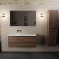 Mondiaz Aivy badmeubelset - 120x45x50cm - 0 kraangaten - 1 wasbak talc Solid surface - Links - 2 lades - Zonder spiegel - Melamine Mocha AIVY80110