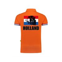 Luxe grote maten Holland supporter poloshirt leeuw met Nederlandse vlag 200 grams EK / WK voor heren - thumbnail