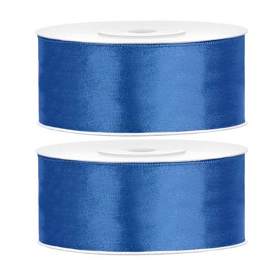 Partydeco Cadeaulint - 2x - blauw - 2,5 cm x 25 meter - satijn - sierlint - inpakken - decoratie