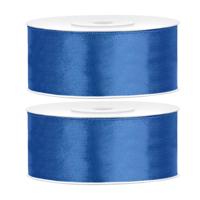 Partydeco Cadeaulint - 2x - blauw - 2,5 cm x 25 meter - satijn - sierlint - inpakken - decoratie