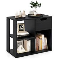 Houten Boekenrek met Lade & 3 Vakken Kubusrek Bureau Rek Kamerscherm Staand Rek Zwart