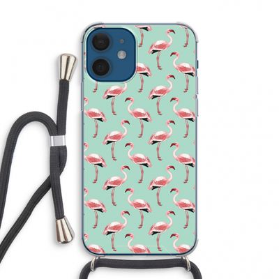 Flamingoprint groen: iPhone 12 mini Transparant Hoesje met koord