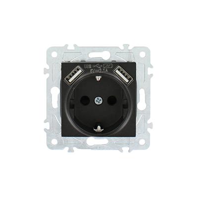 Geaard stopcontact met 2x USB Nero Deluxe Glas zwart