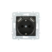 Geaard stopcontact met 2x USB Nero Deluxe Glas zwart