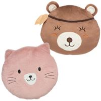 Dieren sierkussens kinderkamer - kat/poes/beer - roze/bruin - 30 cm - polyester