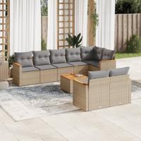 9-delige Loungeset met kussens poly rattan gemengd beige