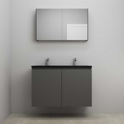 On-Line Badkamermeubelset - 100 cm - Voorgemonteerd - Greeploze Ladestructuur - Acryl Wastafel - 2 Kraangaten - Spiegelkast - Mat Antraciet