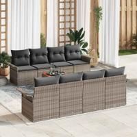 Tuinbankenset met kussen 9 pcs Grijs poly rattan