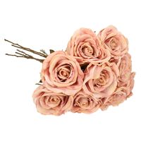 Kunstbloemen boeket roos Calista - 8x - oud roze - 66 cm - kunststof steel - decoratie bloemen - thumbnail