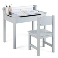 Peuter Activiteitentafel met Stoel Tafelset voor Kinderen met Papierrolhouder om te Tekenen Studeren/met Papierrol en Stiften Grijs