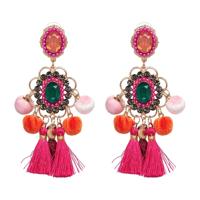Drop hairball Earring handgemaakte kwast grote Earring omzoomd oorbellen (roze)