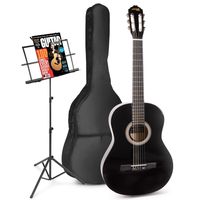 MAX SoloArt klassieke akoestische gitaar met muziekstandaard - Zwart - thumbnail