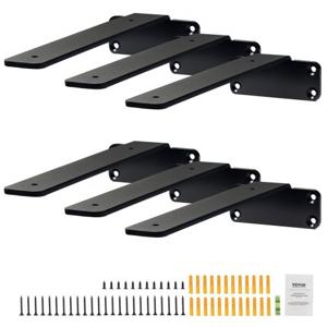 VEVOR plankbeugels 210 x 100 x 45 mm 6 stuks zware zwevende plankbeugels beugels voor planken 5 mm dik matzwarte L-plankbeugels stalen plankbeugels met een draagvermogen van 72,4 kg