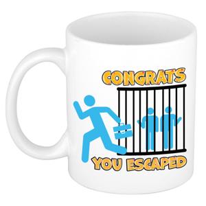 Cadeau mok voor collega - blauw - you escaped - afscheid/pensioen - keramiek - 300 ml