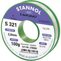 Stannol S321 2,0% 2,0MM SN99,3CU0,7 CD 100G Soldeertin, loodvrij Loodvrij, Spoel Sn99,3Cu0,7 ORH1 100 g 2 mm - thumbnail