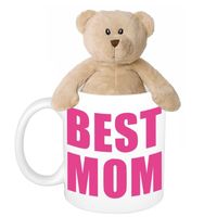 Moederdag cadeautje Best mom mok met knuffel teddybeer   - - thumbnail