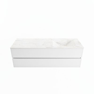 MONDIAZ VICA-DLUX 150cm badmeubel onderkast Talc 2 lades. Inbouw wastafel CLOUD rechts 1 kraangat, kleur Ostra.
