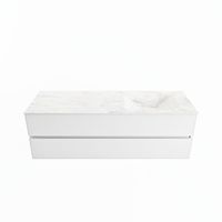 MONDIAZ VICA-DLUX 150cm badmeubel onderkast Talc 2 lades. Inbouw wastafel CLOUD rechts 1 kraangat, kleur Ostra.