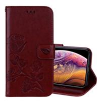 Rose reliëf horizontale Flip PU lederen draagtas voor iPhone XS Max met houder & kaartsleuven & portemonnee (bruin)