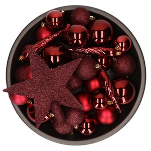 33x stuks kunststof kerstballen met ster piek rood 5-6-8 cm mix - Kerstbal