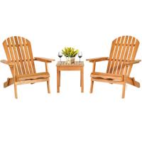 Set van 3 Adirondack Stoel van Eucalyptushout Opvouwbare Ligstoelen met Lattenbodem en Eenvoudige Montage voor Tuin Gazon Terras