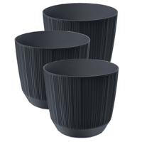 Prosperplast Plantenpot - 3x stuks - stripe - antraciet grijs - D20xH17 cm