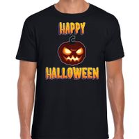 Happy Halloween horror pompoen verkleed t-shirt zwart voor heren - thumbnail