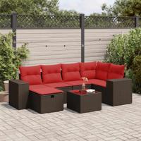 7-delige Loungeset met kussens poly rattan bruin